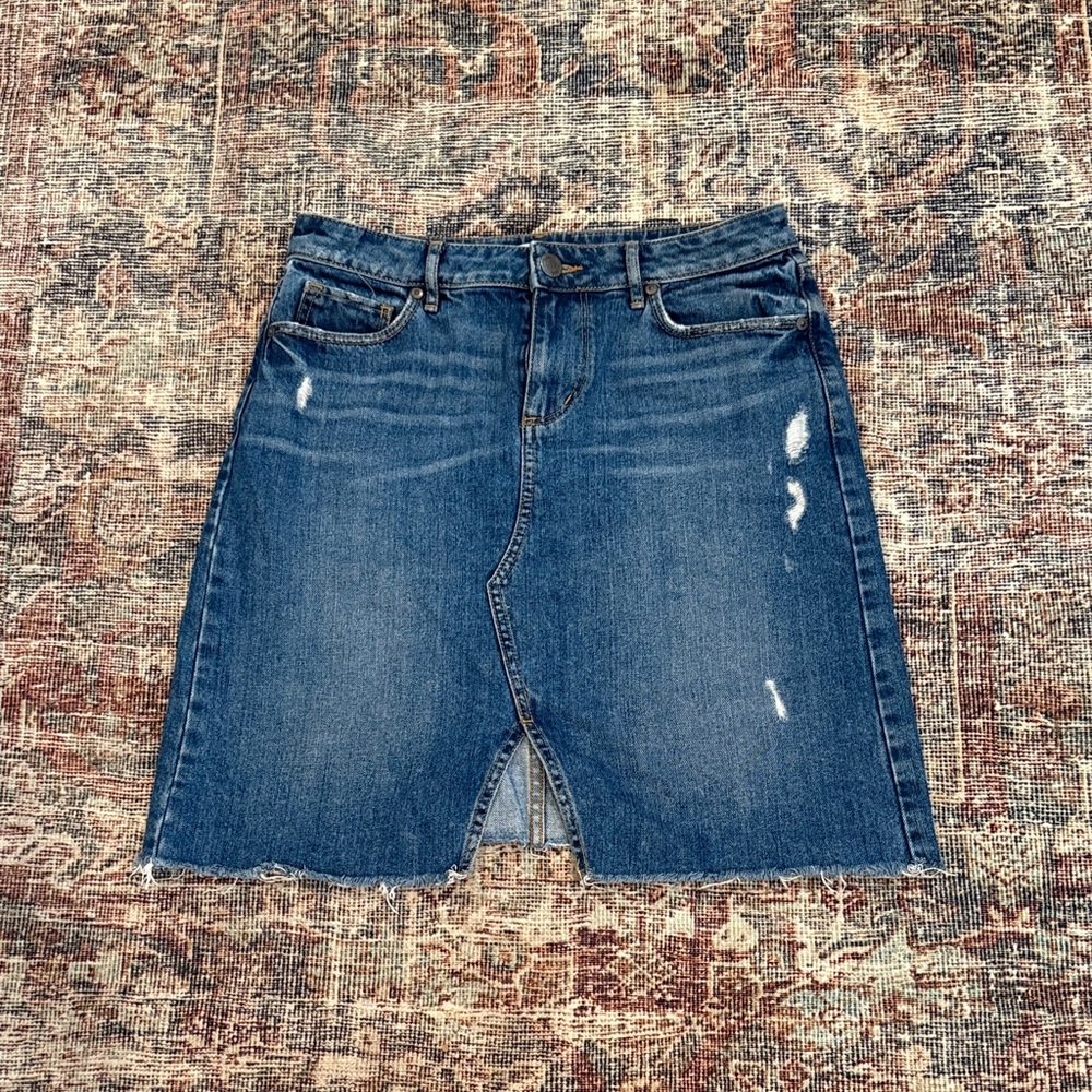 LOFT Distressed Blue Denim Mini Skirt